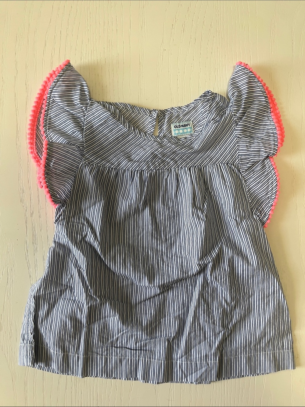 Old Navy Navy & White Striped Flutter Sleeve Top with Pink Trim